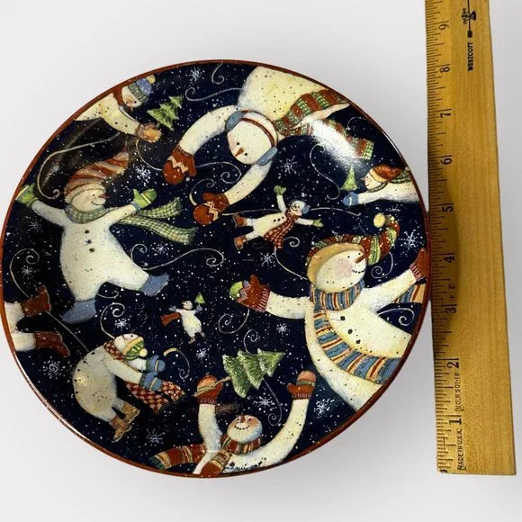 Certified International 2x Salad Dessert Plates TUMBLING SNOWMEN Susan Winget - Picture 2 of 3